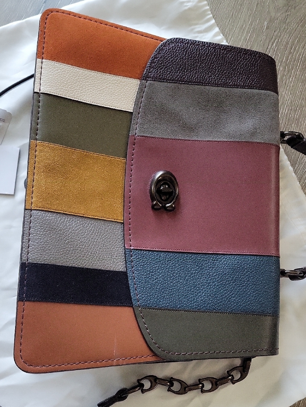 Coach Parker Top Handle 32 w/Patchwork Stripes Suede & Leather - Picture 5 of 16